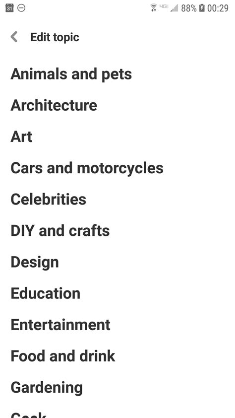 Pinterest Category List