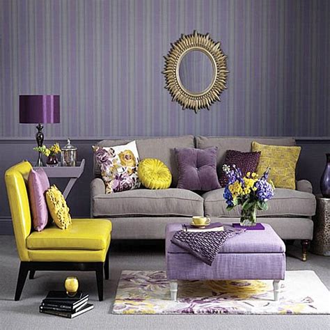 Purple Grey and Yellow Living Room
