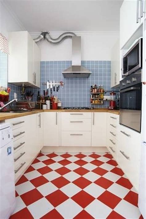 Red and White Kitchen Floor Tile
