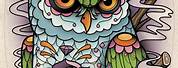 Sugar Skull Owl Tattoo Flash