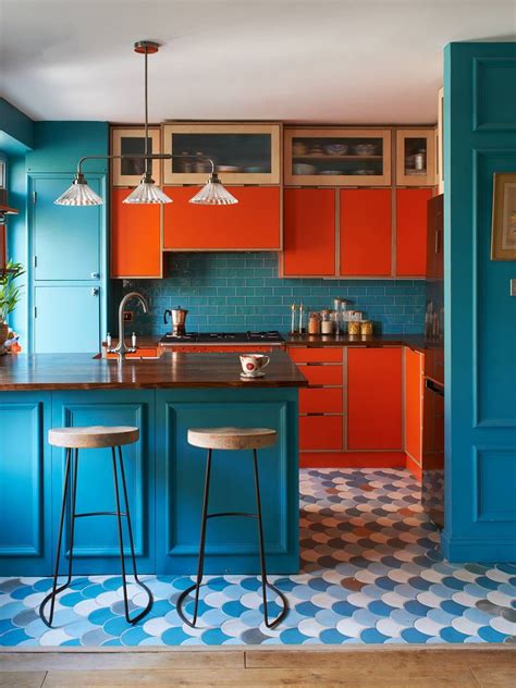 Teal and Red Kitchen