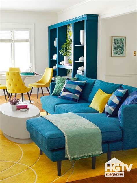 Turquoise Yellow and Grey Living Room