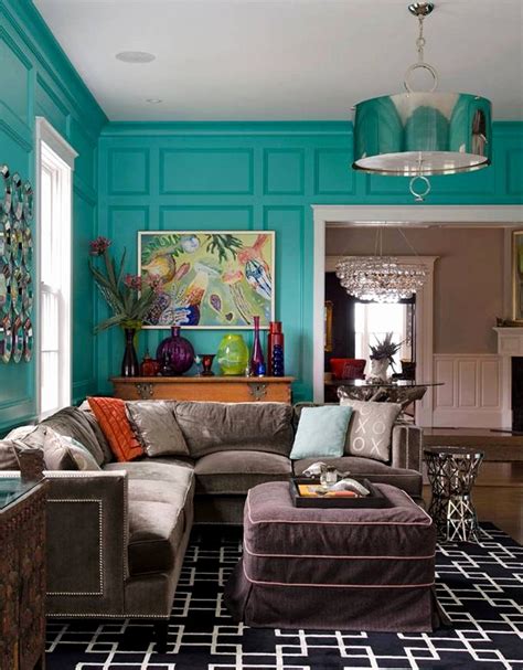 Turquoise and Brown Living Room