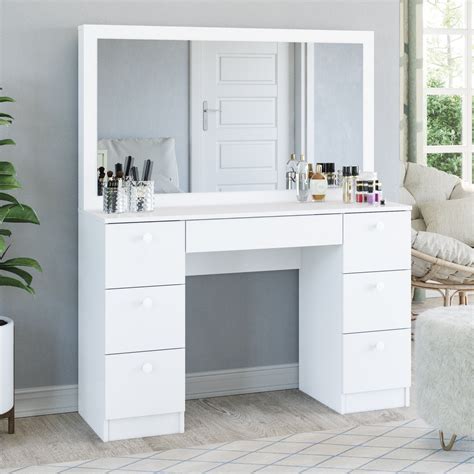White Vanity Desk with Drawers