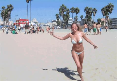 Amateur Beach Bikini Topless GIF