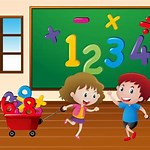 cartoon children doing maths