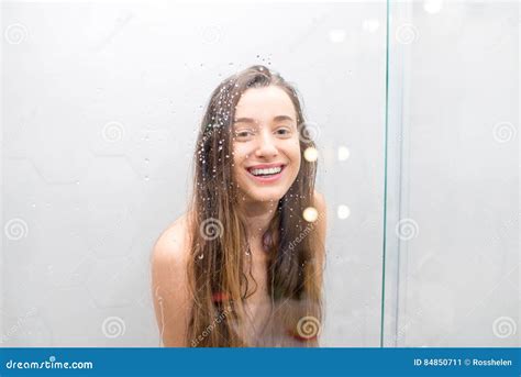 Hot Brunette Gets In Shower