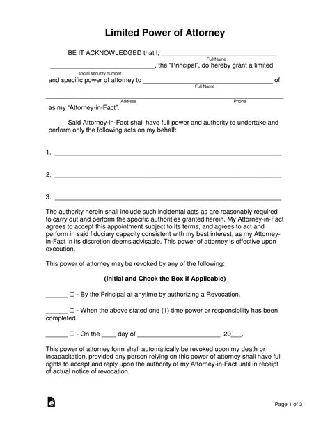 Sample Limited Power Of Attorney Form
