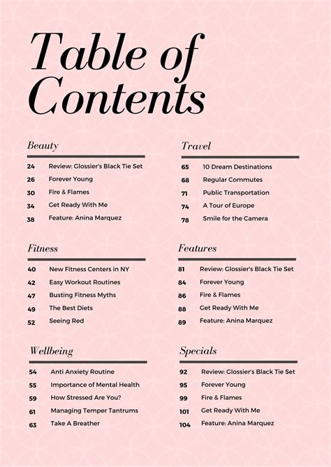 Table Of Contents Design