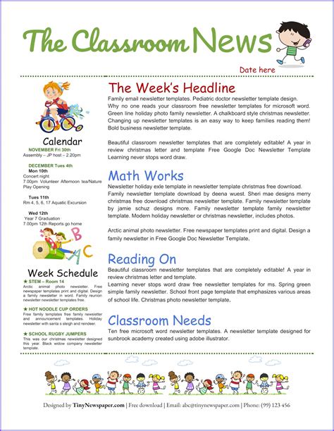 Weekly Preschool Newsletter Template
